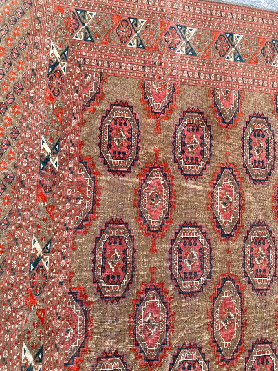 Wonderful very fine large Turkmen rug with beautiful design of Afghan guls, and nice natural colors, entirely and very finely hand knotted with wool velvet on wool foundation.