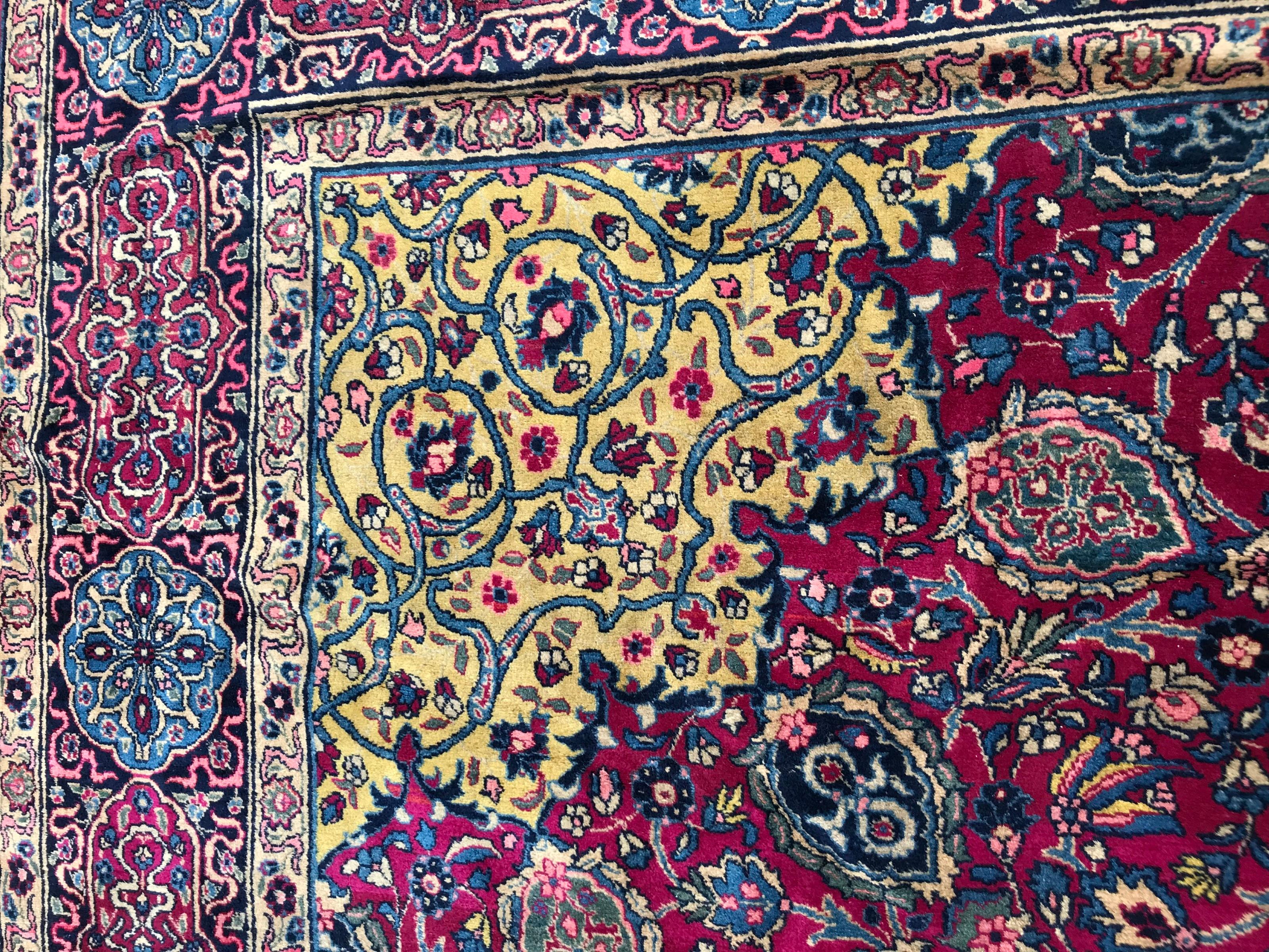 Wunderschöner feiner großer antiker Kirman-Teppich im Zustand „Gut“ im Angebot in Saint Ouen, FR