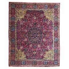 Magnifique grand tapis Kirman ancien