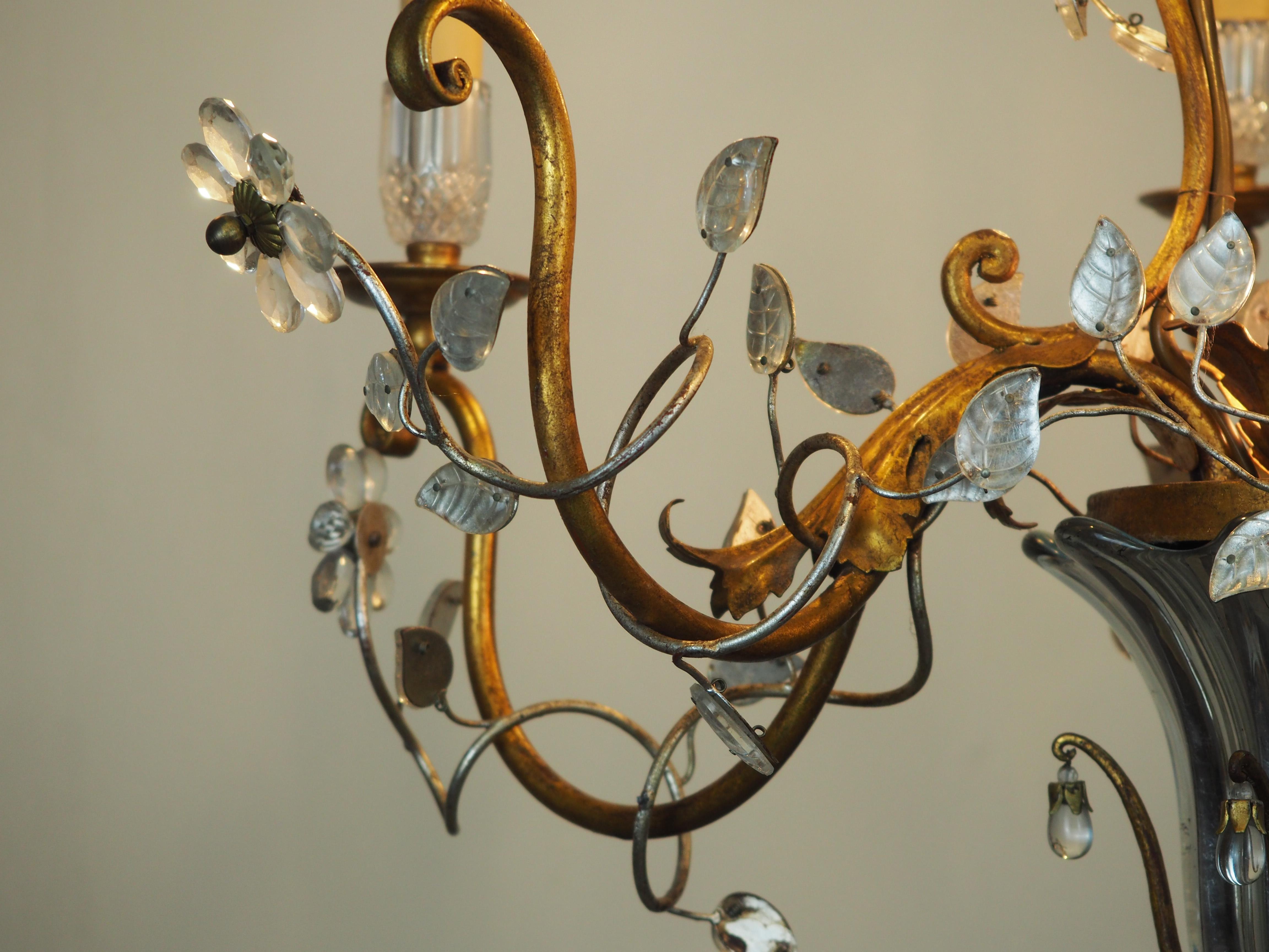 Gilt Iron Flower Leaves Chandelier by Giovani Banci, Italy,  circa 1960s For Sale 5