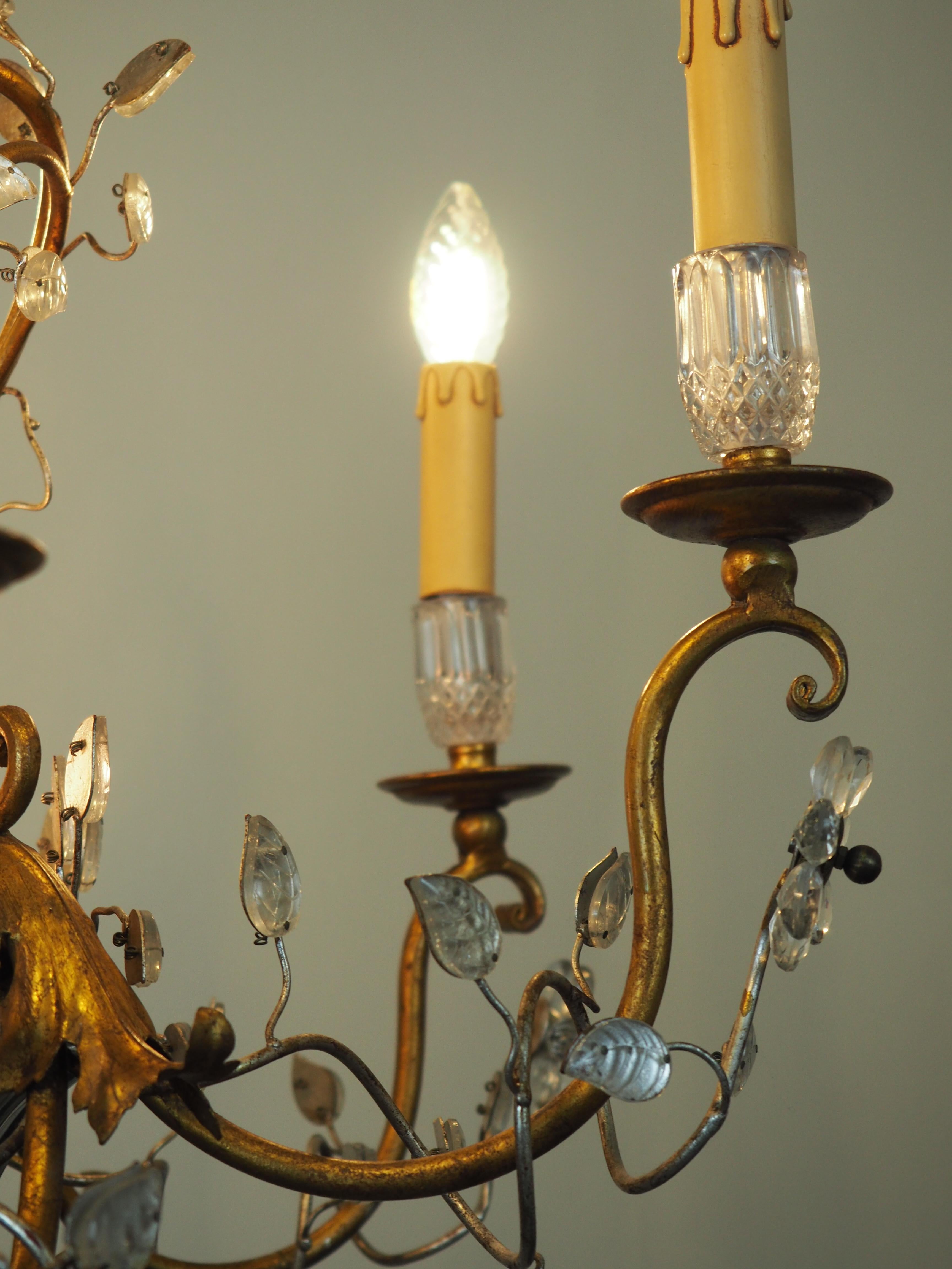 Gilt Iron Flower Leaves Chandelier by Giovani Banci, Italy,  circa 1960s For Sale 6