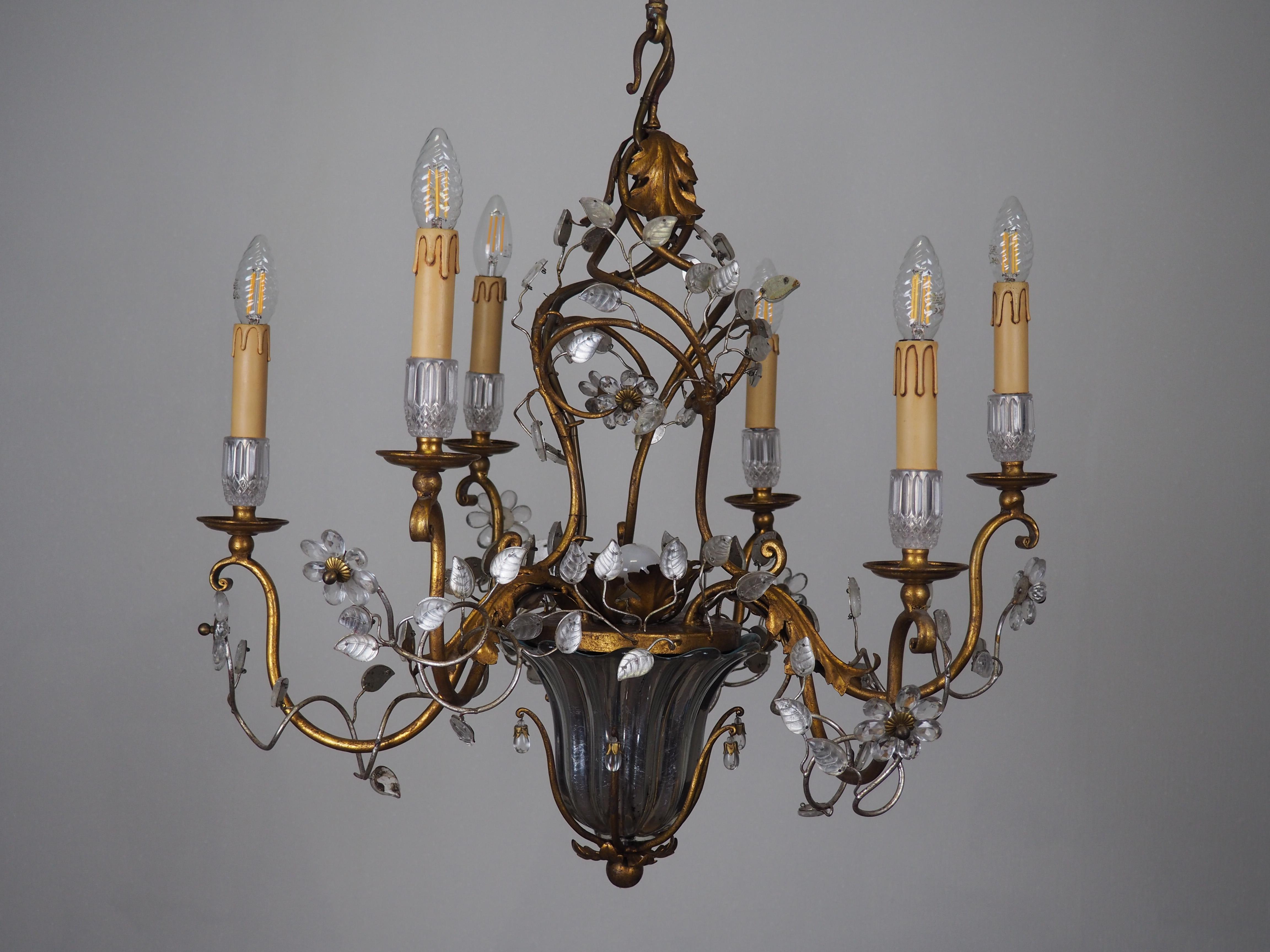 Gilt Iron Flower Leaves Chandelier by Giovani Banci, Italy,  circa 1960s For Sale 7