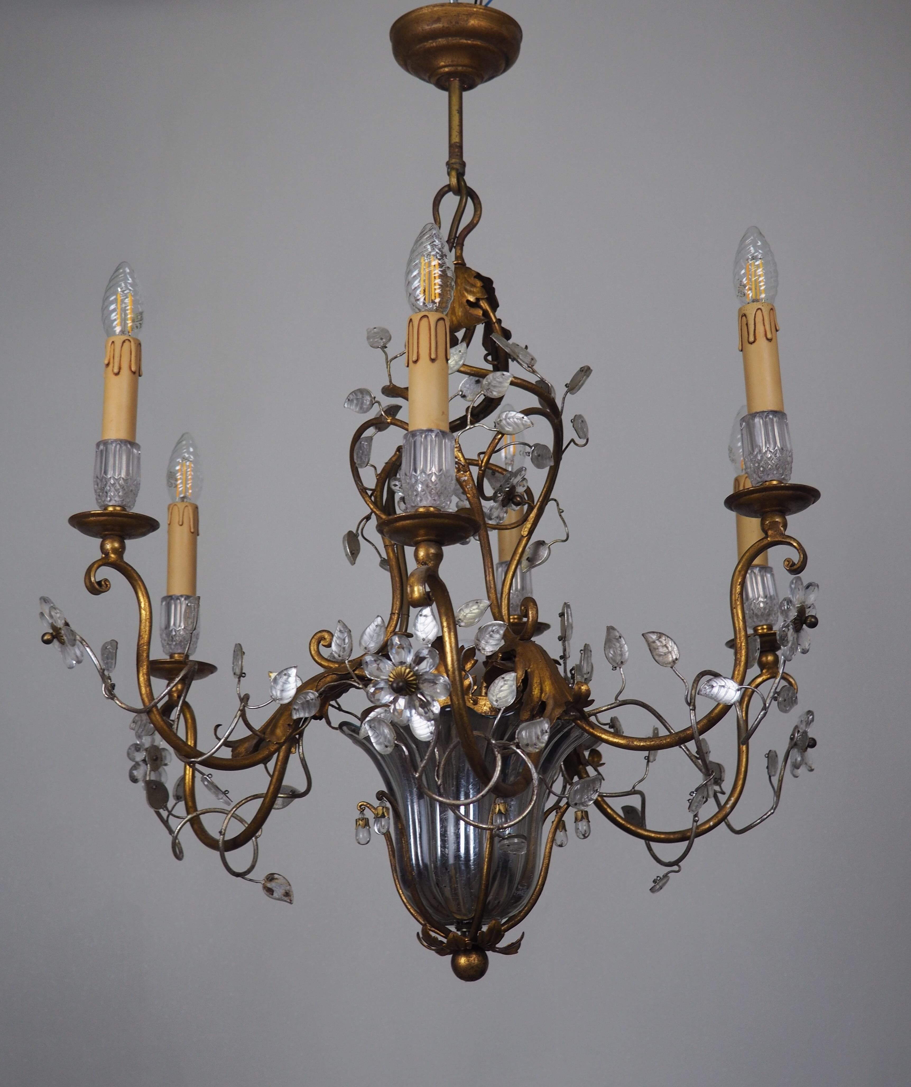 Italian Gilt Iron Flower Leaves Chandelier by Giovani Banci, Italy,  circa 1960s For Sale