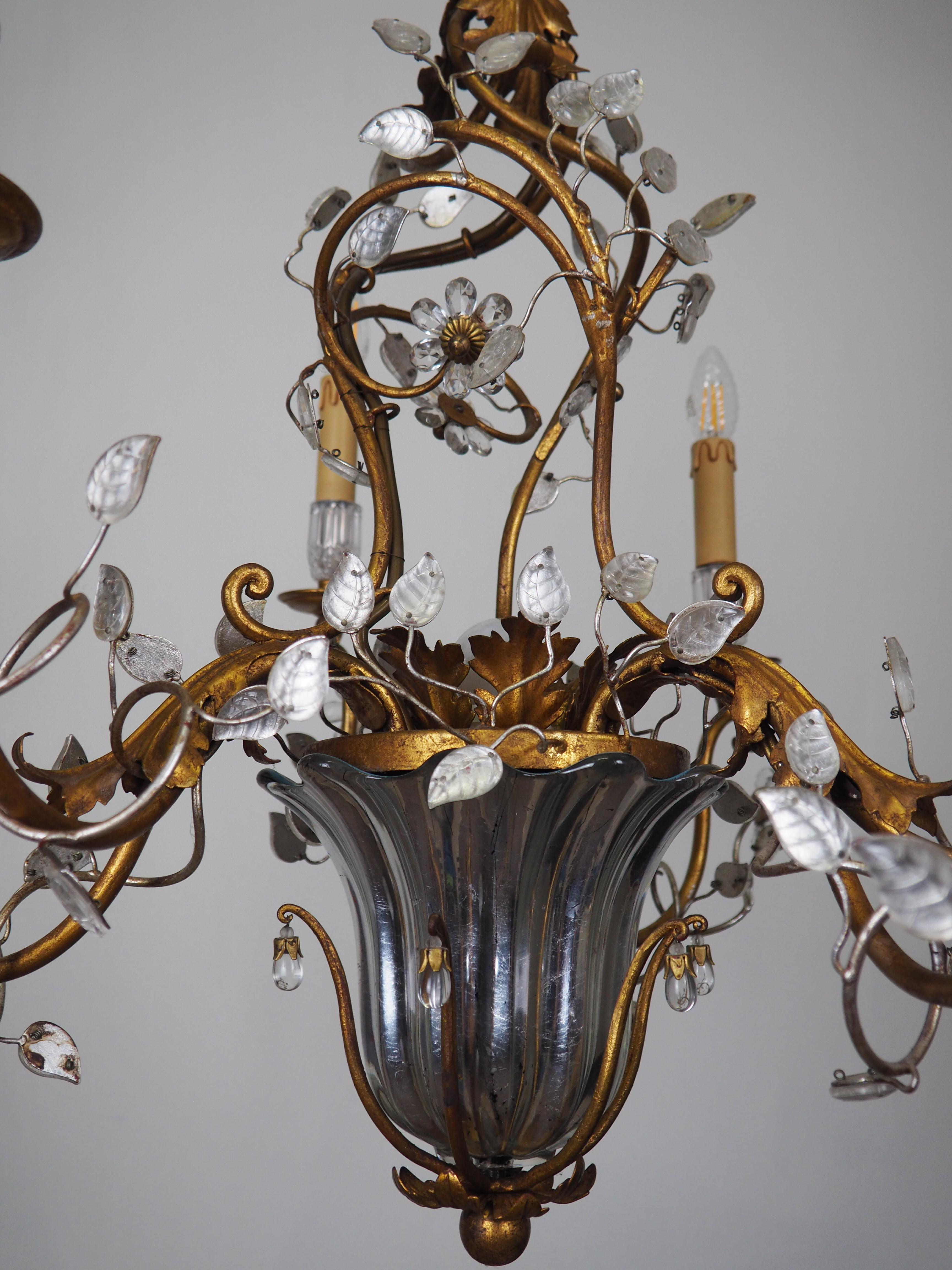 Mid-20th Century Gilt Iron Flower Leaves Chandelier by Giovani Banci, Italy,  circa 1960s For Sale