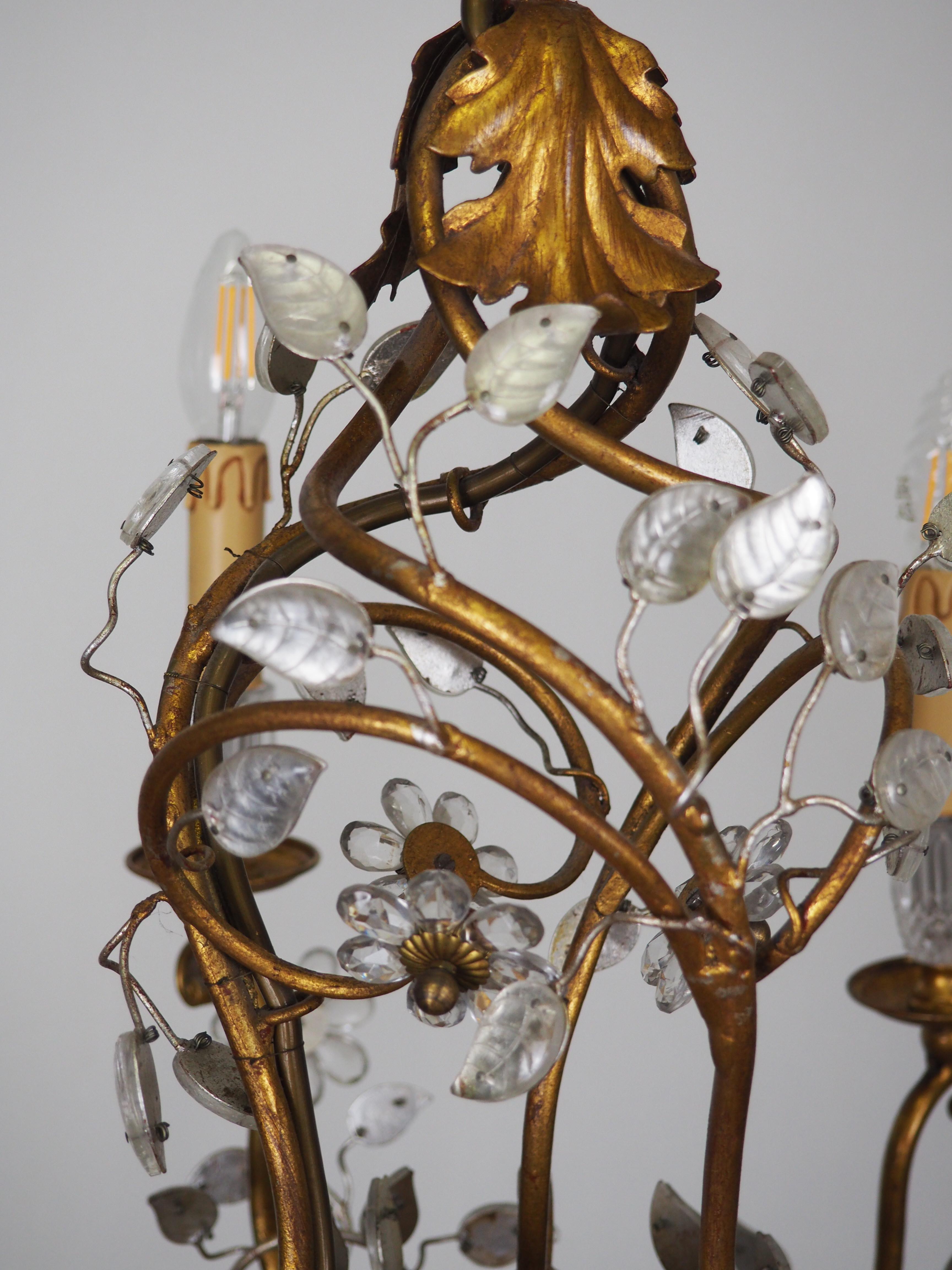 Gilt Iron Flower Leaves Chandelier by Giovani Banci, Italy,  circa 1960s For Sale 2