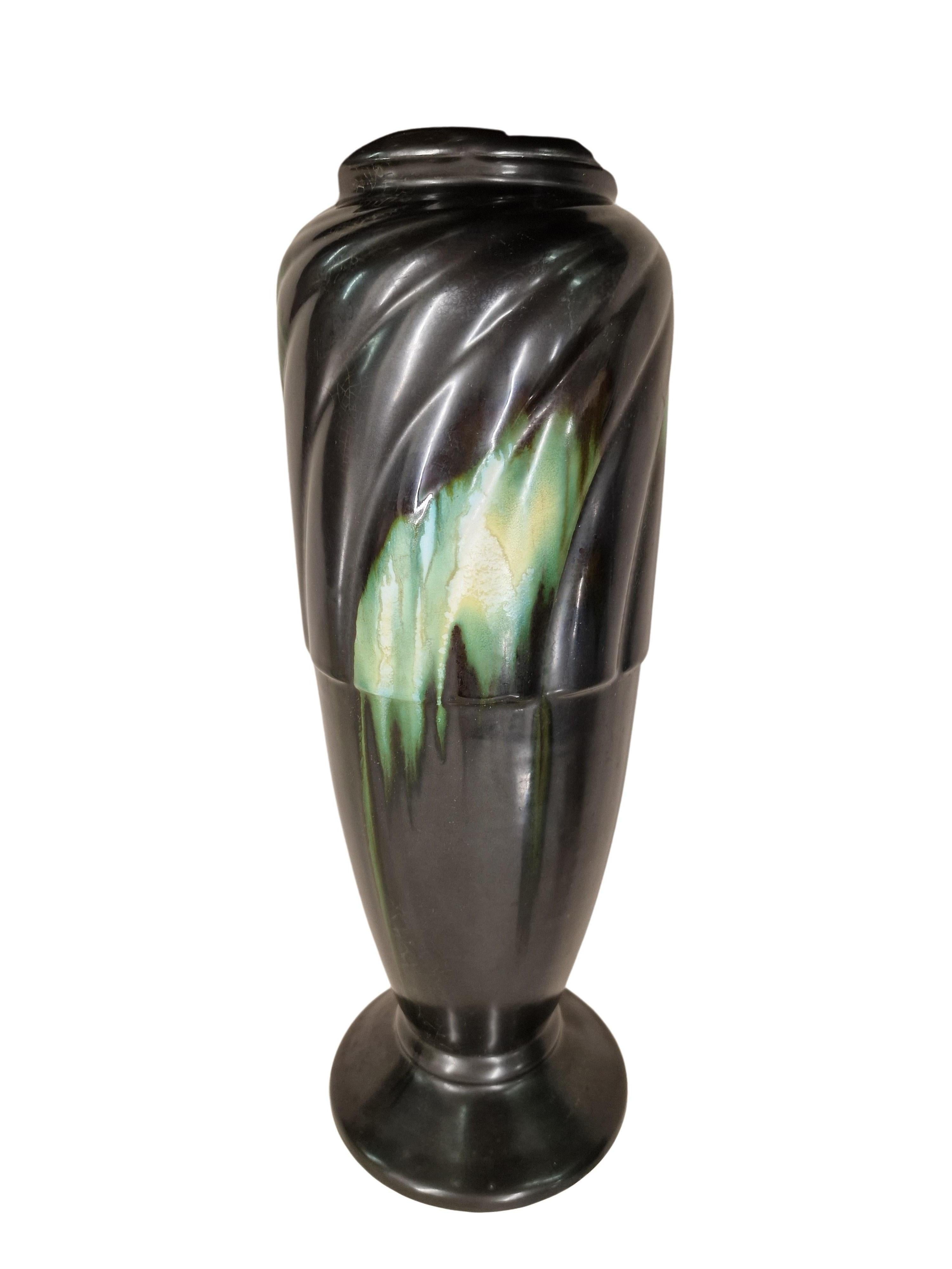 Early 20th Century Stunning flower vase, ceramic, artistic run glaze, Art Deco, 1920, Belgium For Sale