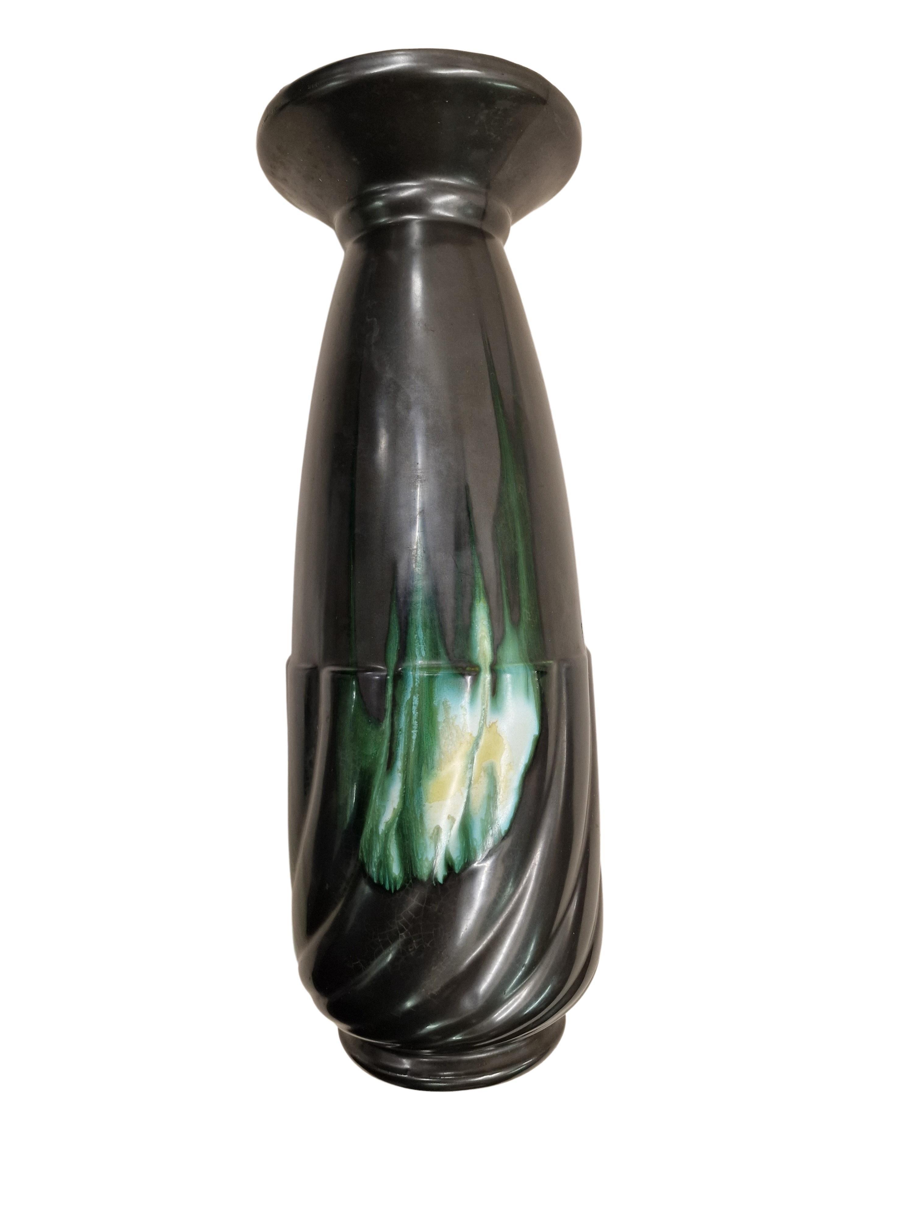 Stunning flower vase, ceramic, artistic run glaze, Art Deco, 1920, Belgium For Sale 1