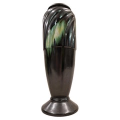 Antique Stunning flower vase, ceramic, artistic run glaze, Art Deco, 1920, Belgium