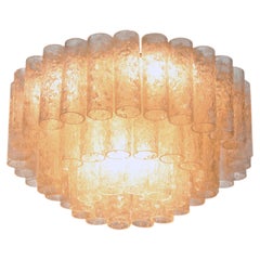 Cascading Doria 17" Murano Flush Mount Three Tier Ice Glass Tubes, 1960s