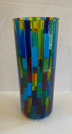 Wunderschöne, mundgeblasene Kunstglas-Vase „Acquamarina“ von F&M Ballarin aus Murano, Italien