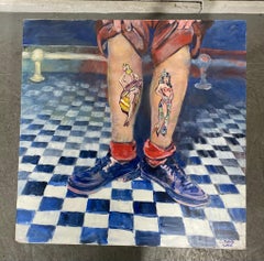 Meraviglioso dipinto Folk aRT / outsider art Olio su tavola di Charles Moore