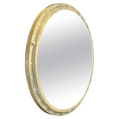 Merveilleux miroir mural en acier travaillé à la main de la France, grand hublot rond de 40".