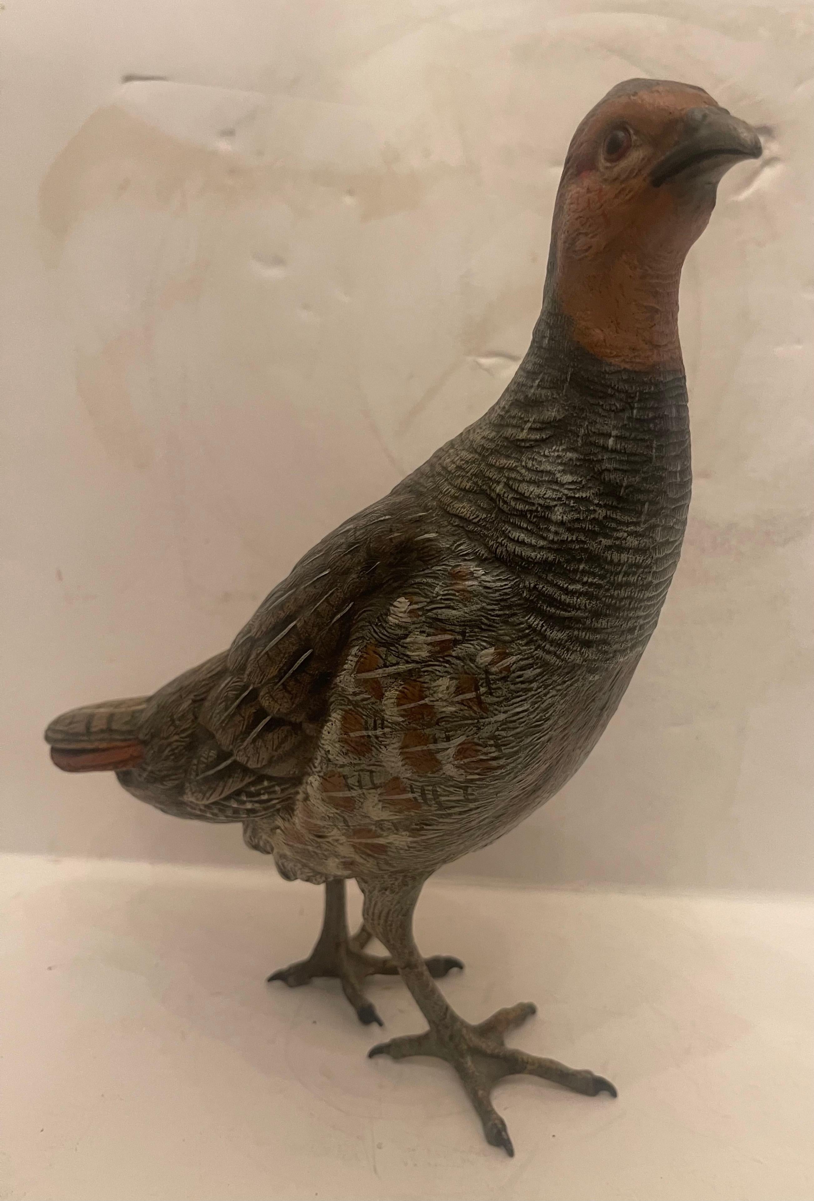 Maravillosa escultura de faisán grande de bronce austriaco pintado en frío de Franz Bergman Austríaco