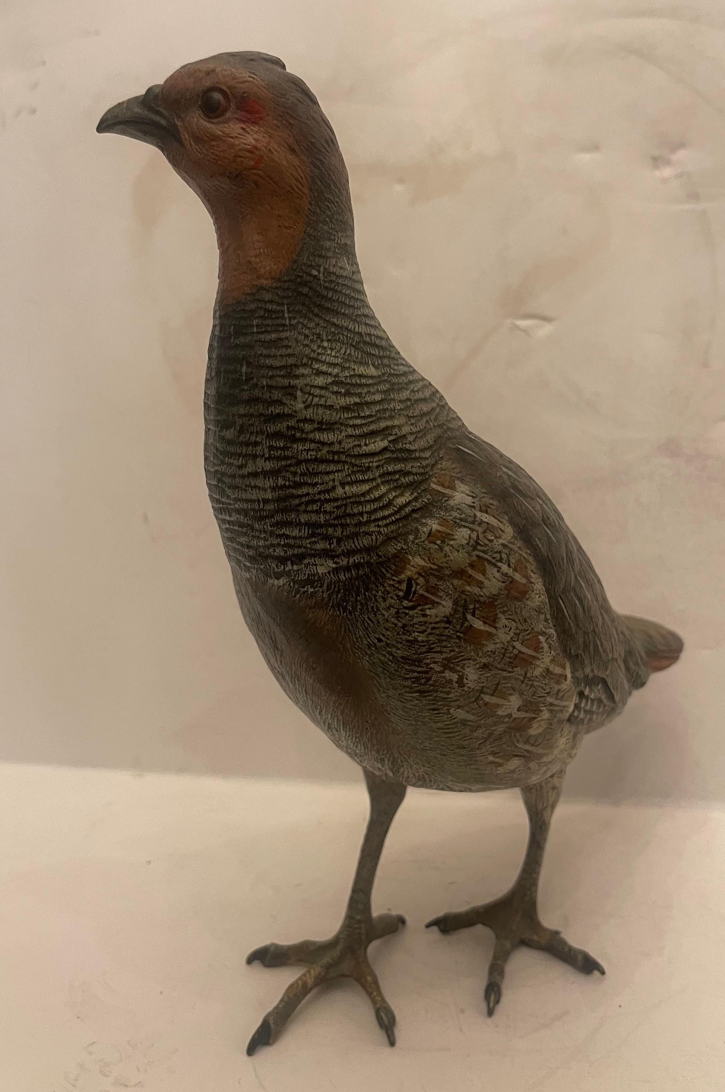 Maravillosa escultura de faisán grande de bronce austriaco pintado en frío de Franz Bergman Esmaltado