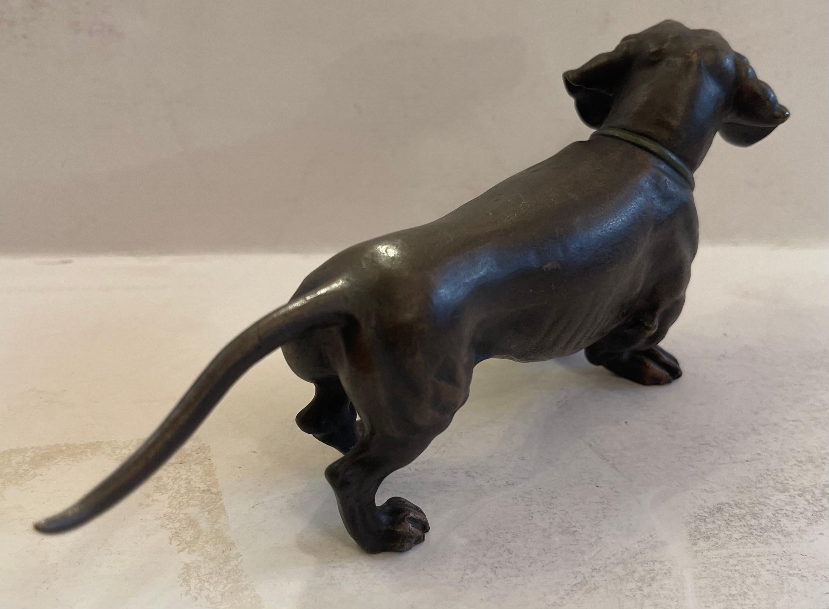 Maravillosa escultura de perro salchicha de pie Franz Bergman Vienna Austria Bronze Dog Sculpture Alemán