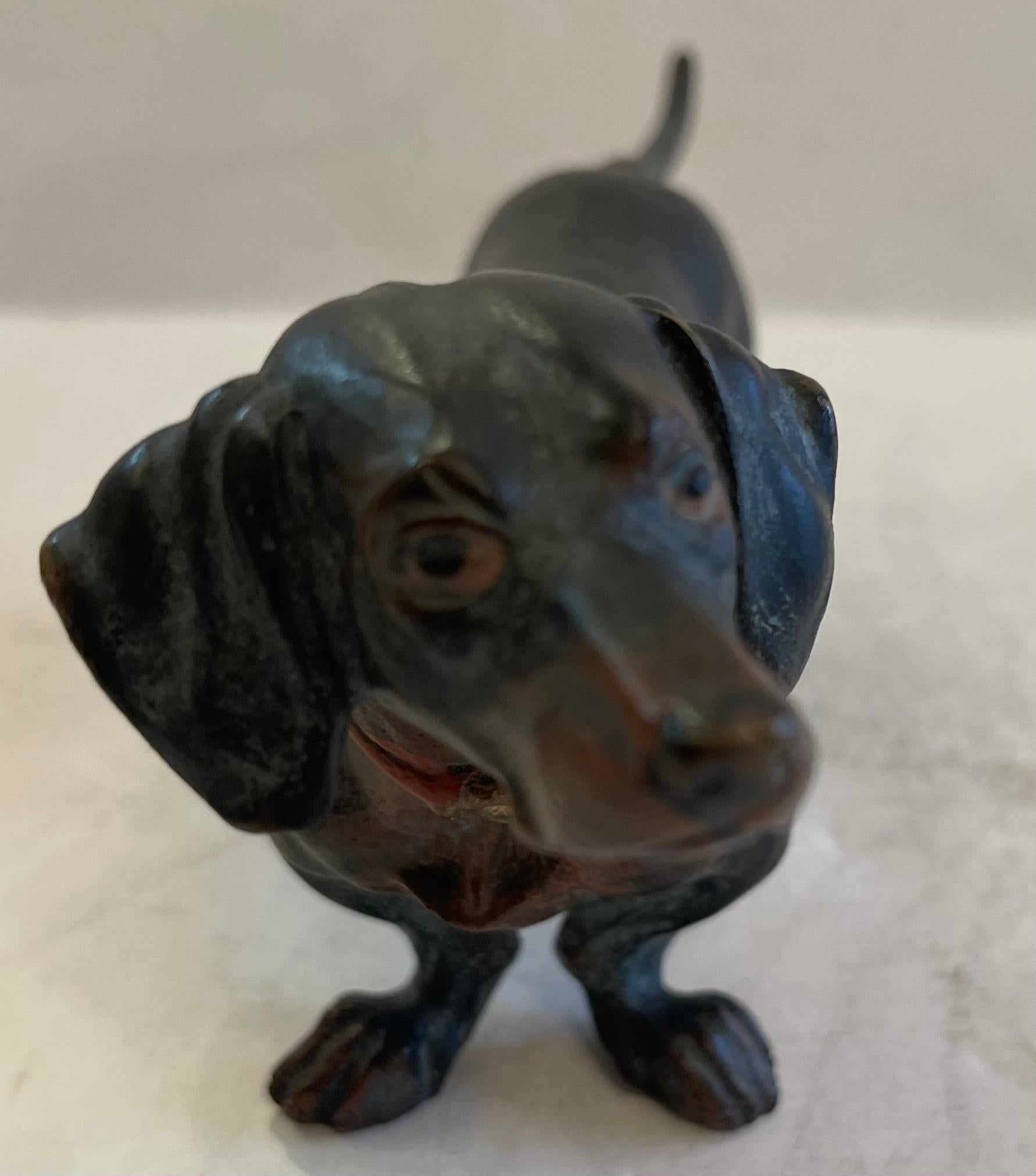 Wonderful Franz Bergman Standing Dachshund Vienna Austria Bronze Dog Sculpture For Sale 1