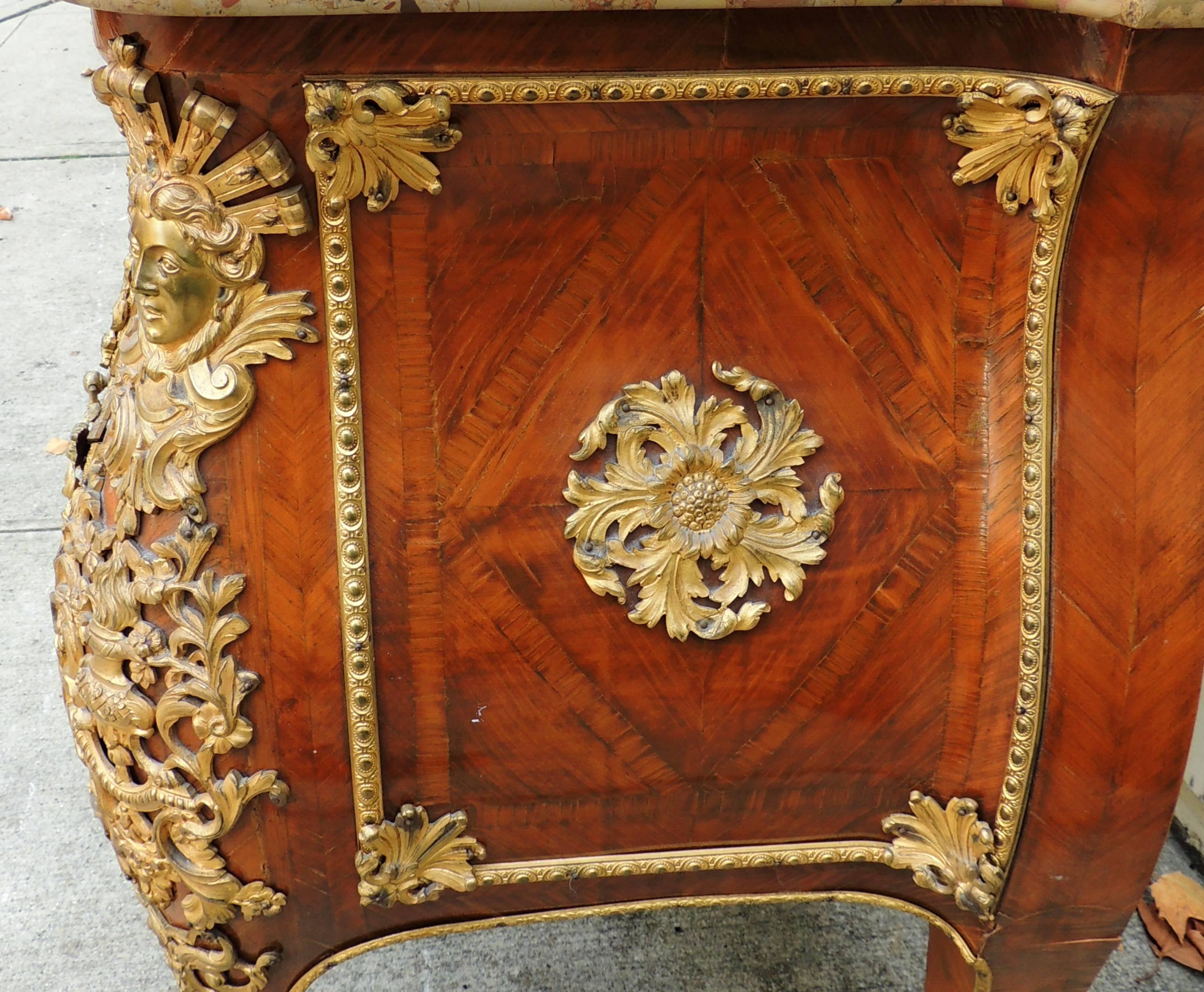 Wonderful French 19th Century Louis XV Ormolu Bronze-Mounted Marble-Top Commode For Sale 2