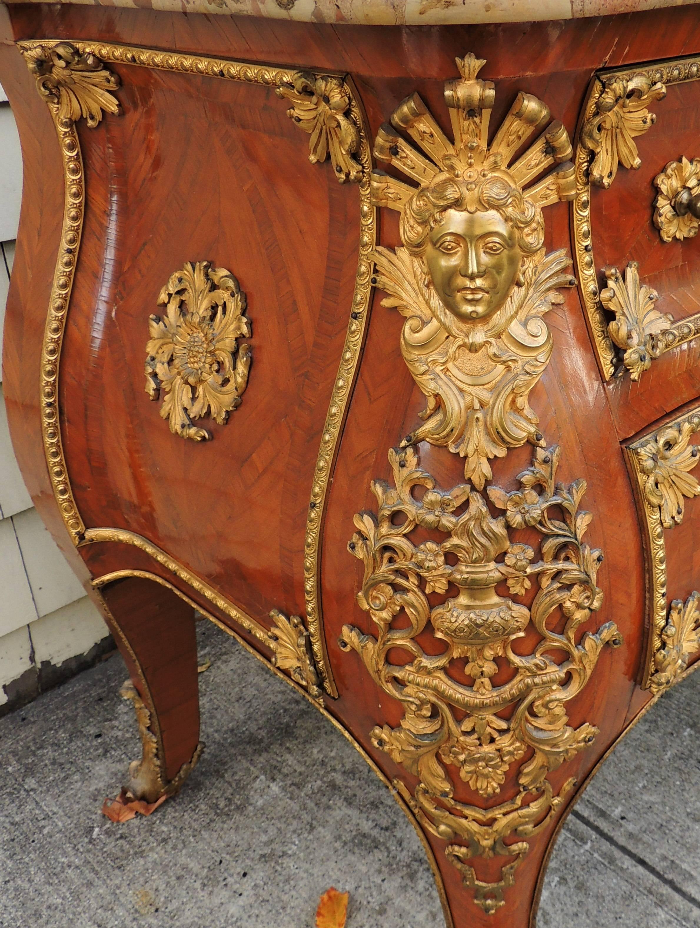 Wonderful French 19th Century Louis XV Ormolu Bronze-Mounted Marble-Top Commode For Sale 3