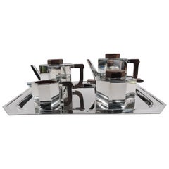 Retro Wonderful French Art Deco 950 Silver Coffee and Tea Set on Tray