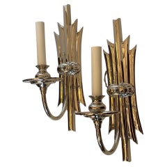 Wonderful French Art Deco Starburst Hollywood Regency Nickel Set 4 Wall Sconces