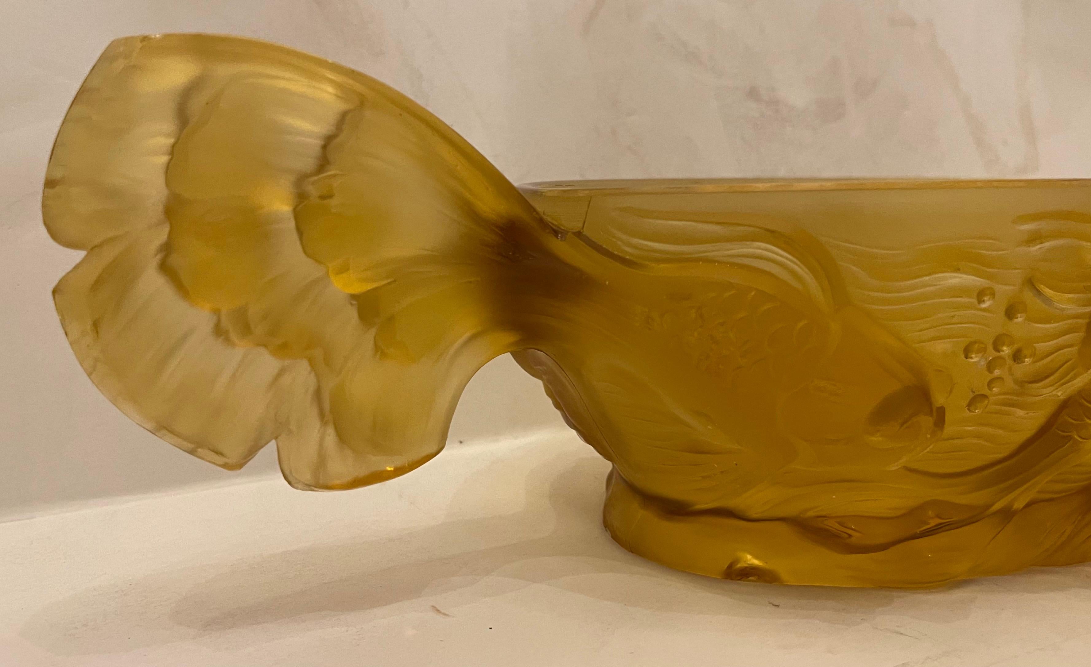 XX secolo Meravigliosa ciotola ovale da centrotavola in vetro Art Deco Verlys Glass Poissons Koi Fish in vendita
