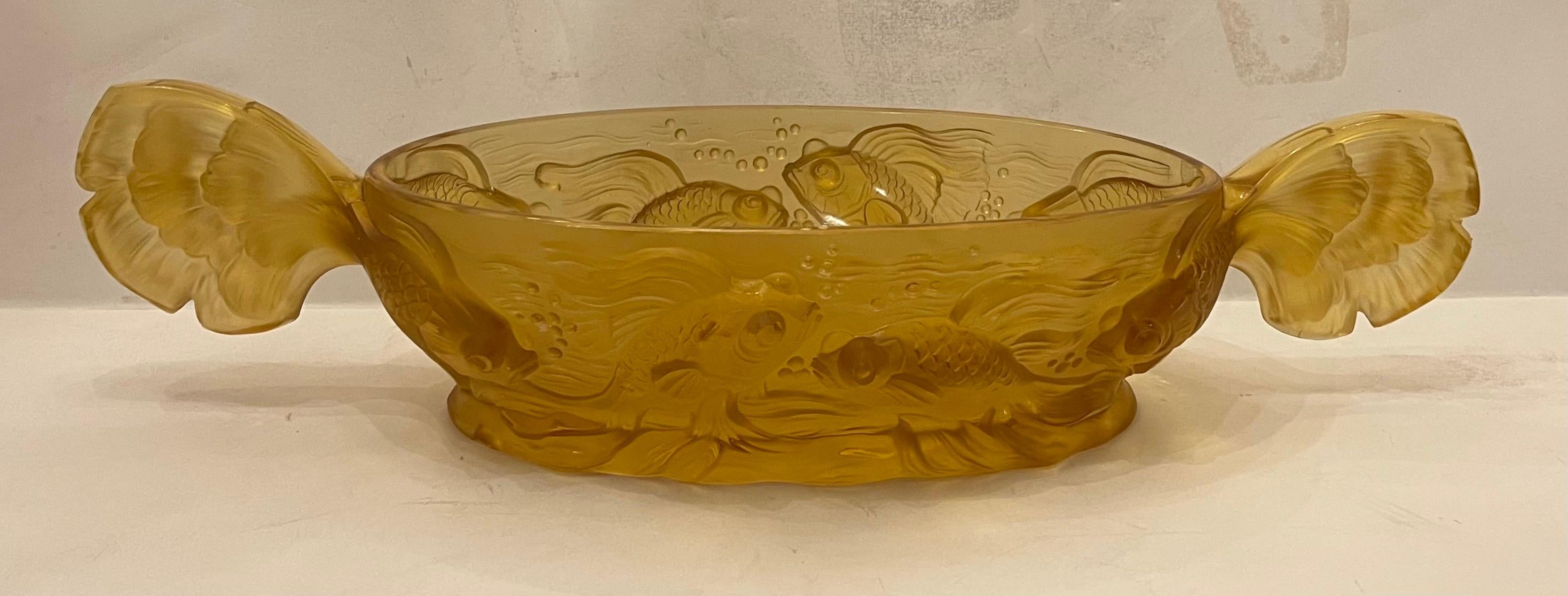 Meravigliosa ciotola ovale da centrotavola in vetro Art Deco Verlys Glass Poissons Koi Fish in vendita 2