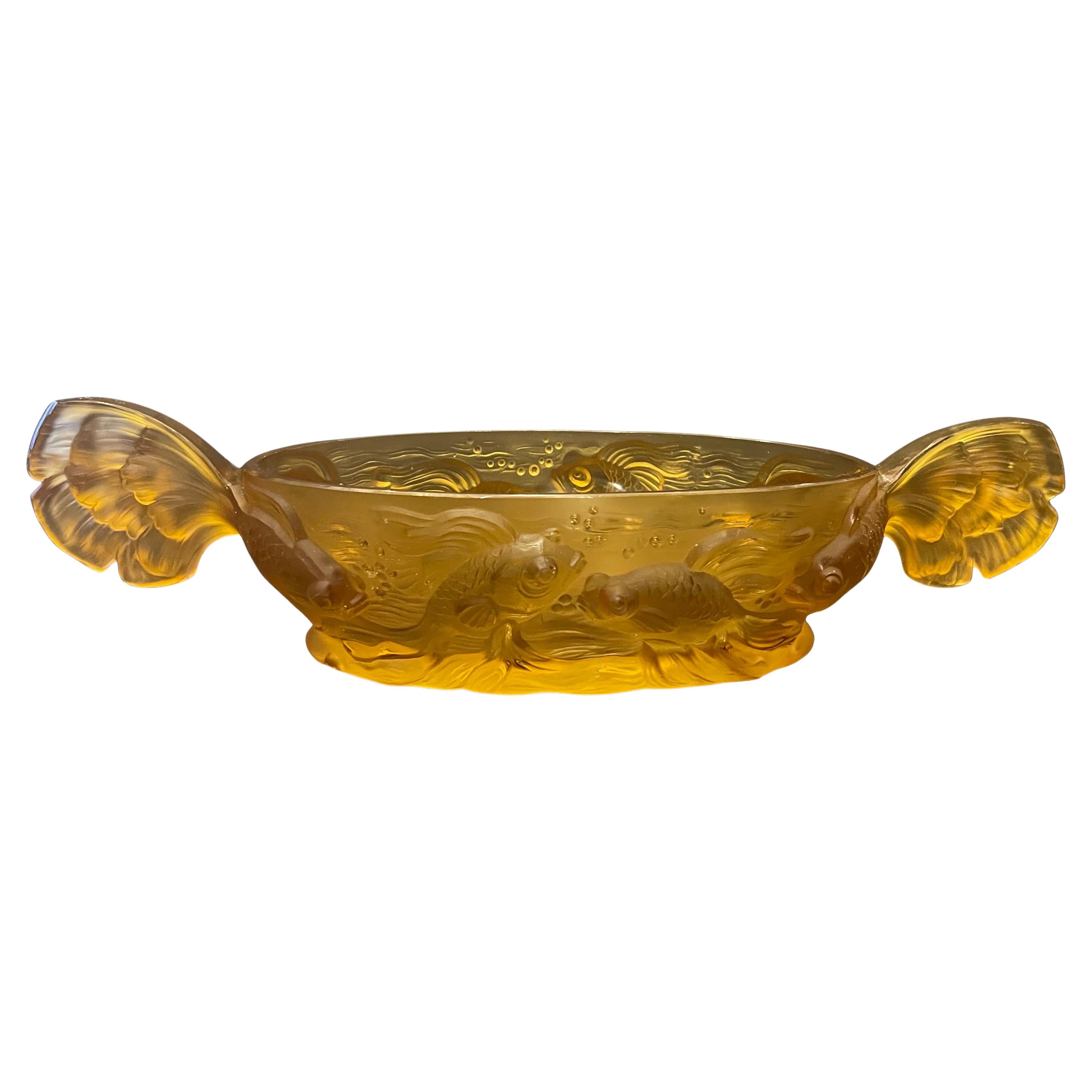 Maravilloso cuenco ovalado Art Decó francés Verlys Glass Poissons Koi Fish Centerpiece