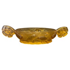 Maravilloso cuenco ovalado Art Decó francés Verlys Glass Poissons Koi Fish Centerpiece