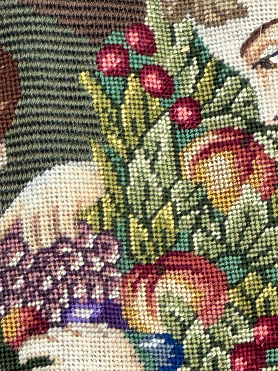 Maravilloso Tapiz francés de punto de aguja estilo Aubusson 