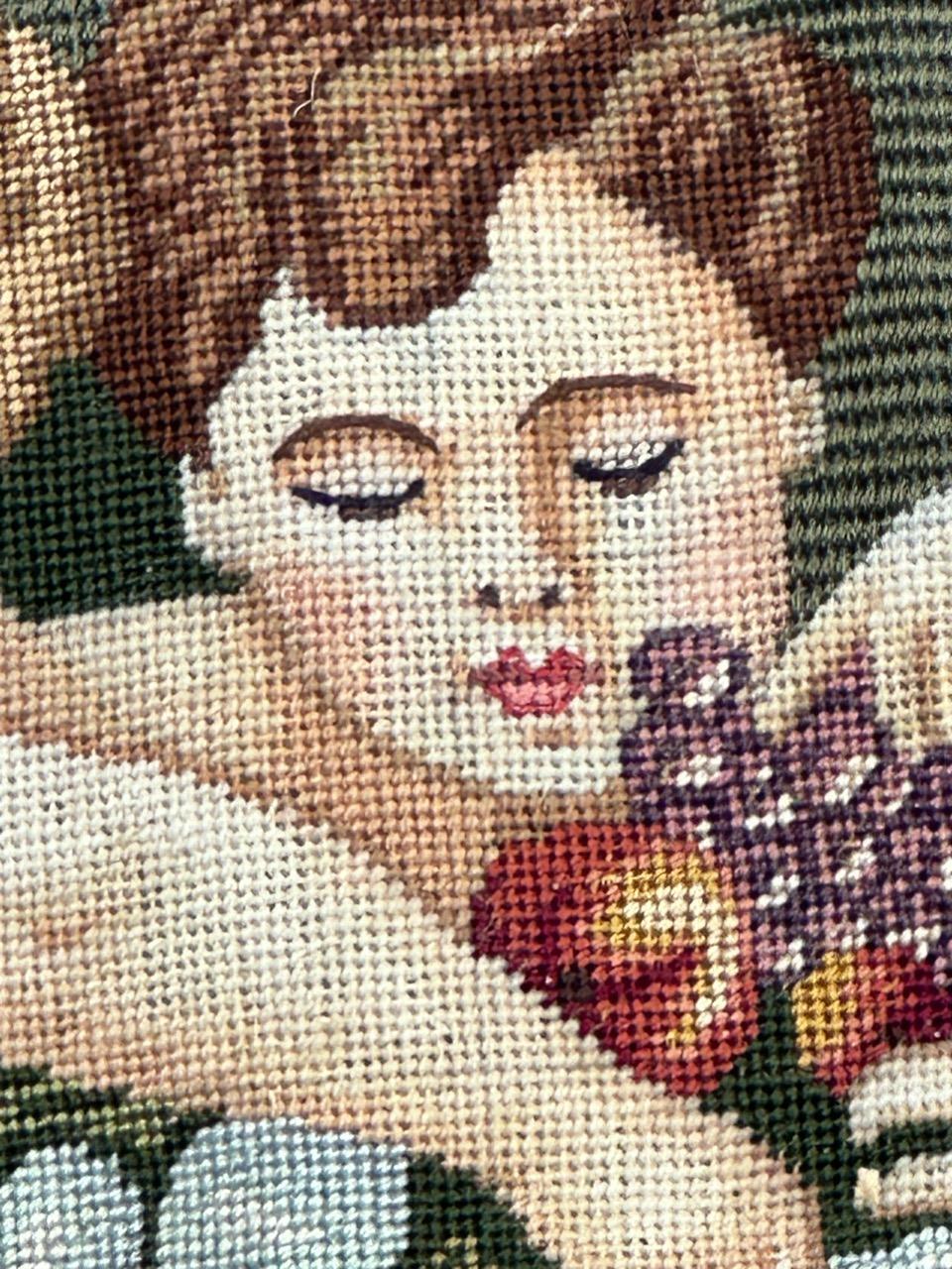 Maravilloso Tapiz francés de punto de aguja estilo Aubusson 