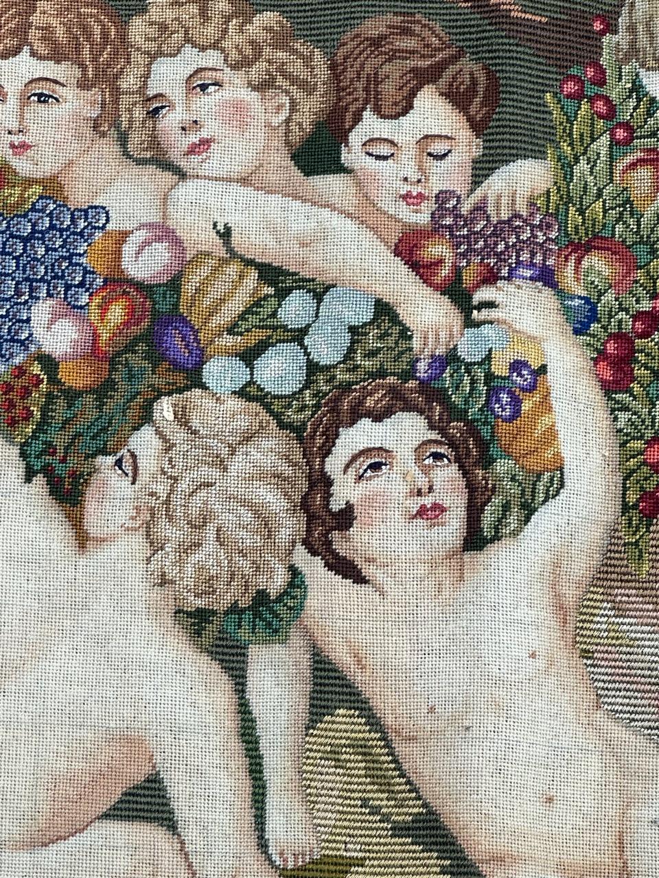 Maravilloso Tapiz francés de punto de aguja estilo Aubusson 