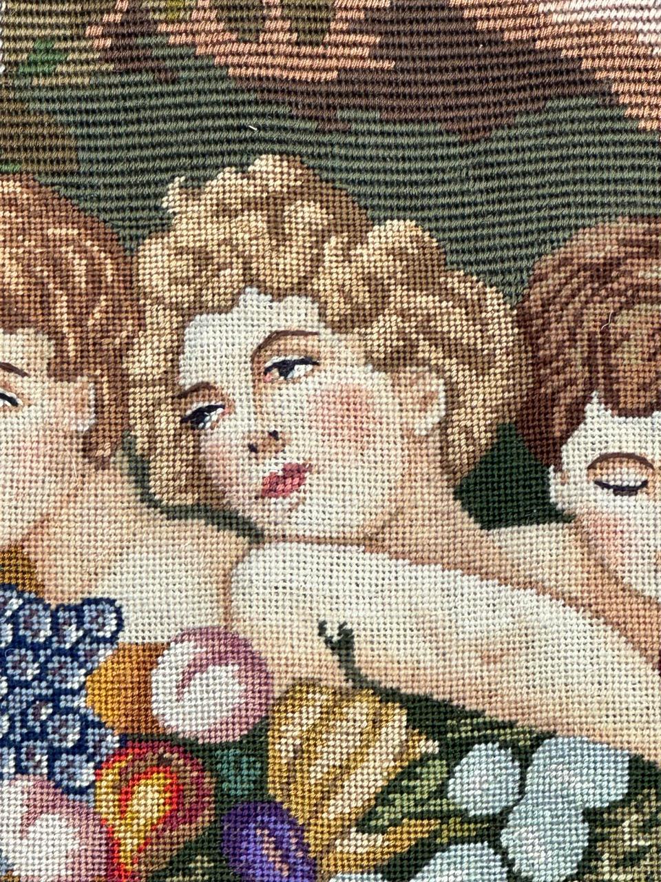 Maravilloso Tapiz francés de punto de aguja estilo Aubusson 