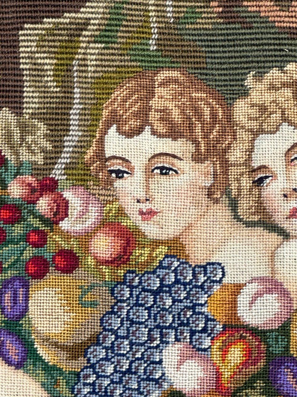 Maravilloso Tapiz francés de punto de aguja estilo Aubusson 