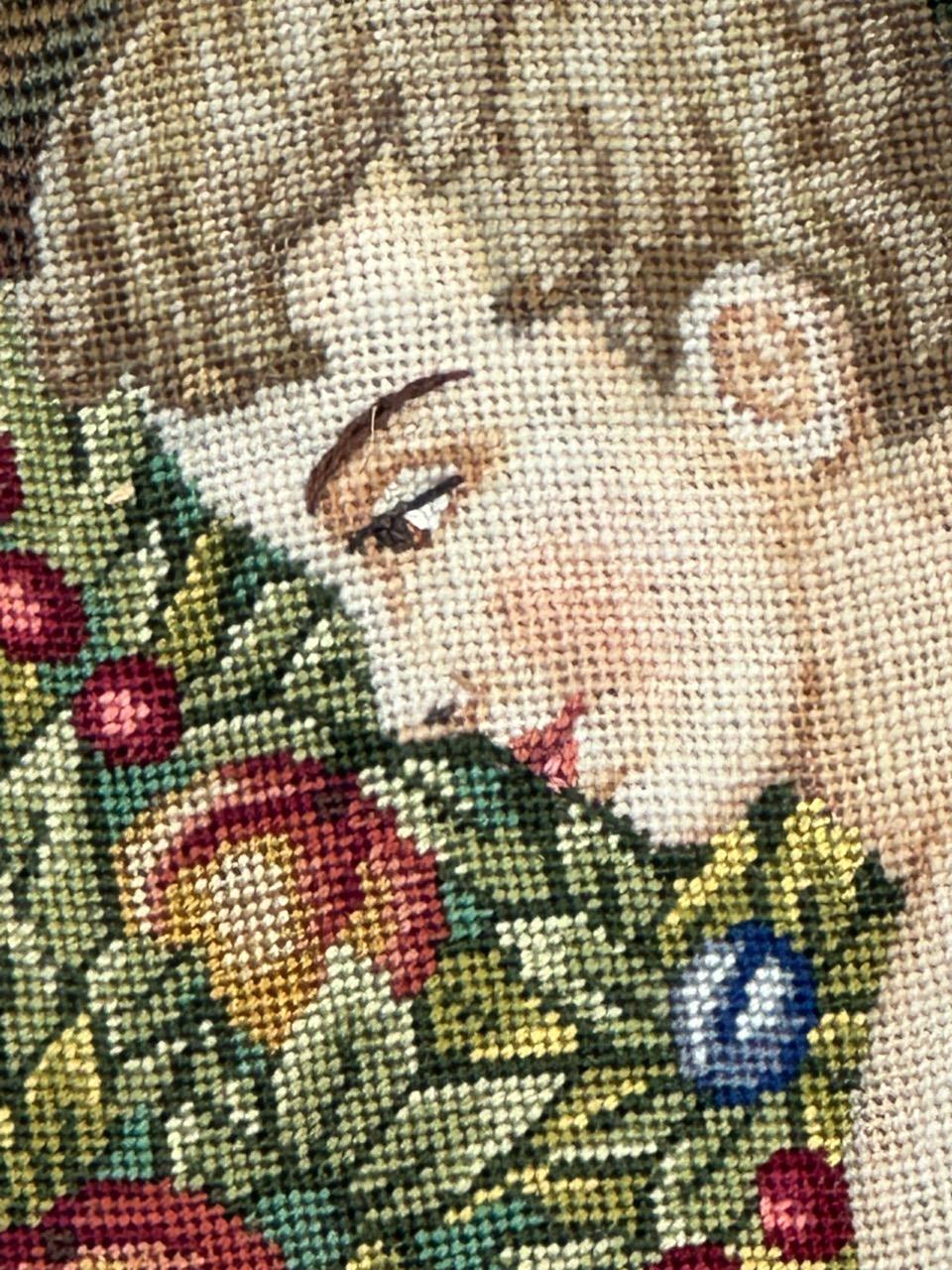 Maravilloso Tapiz francés de punto de aguja estilo Aubusson 