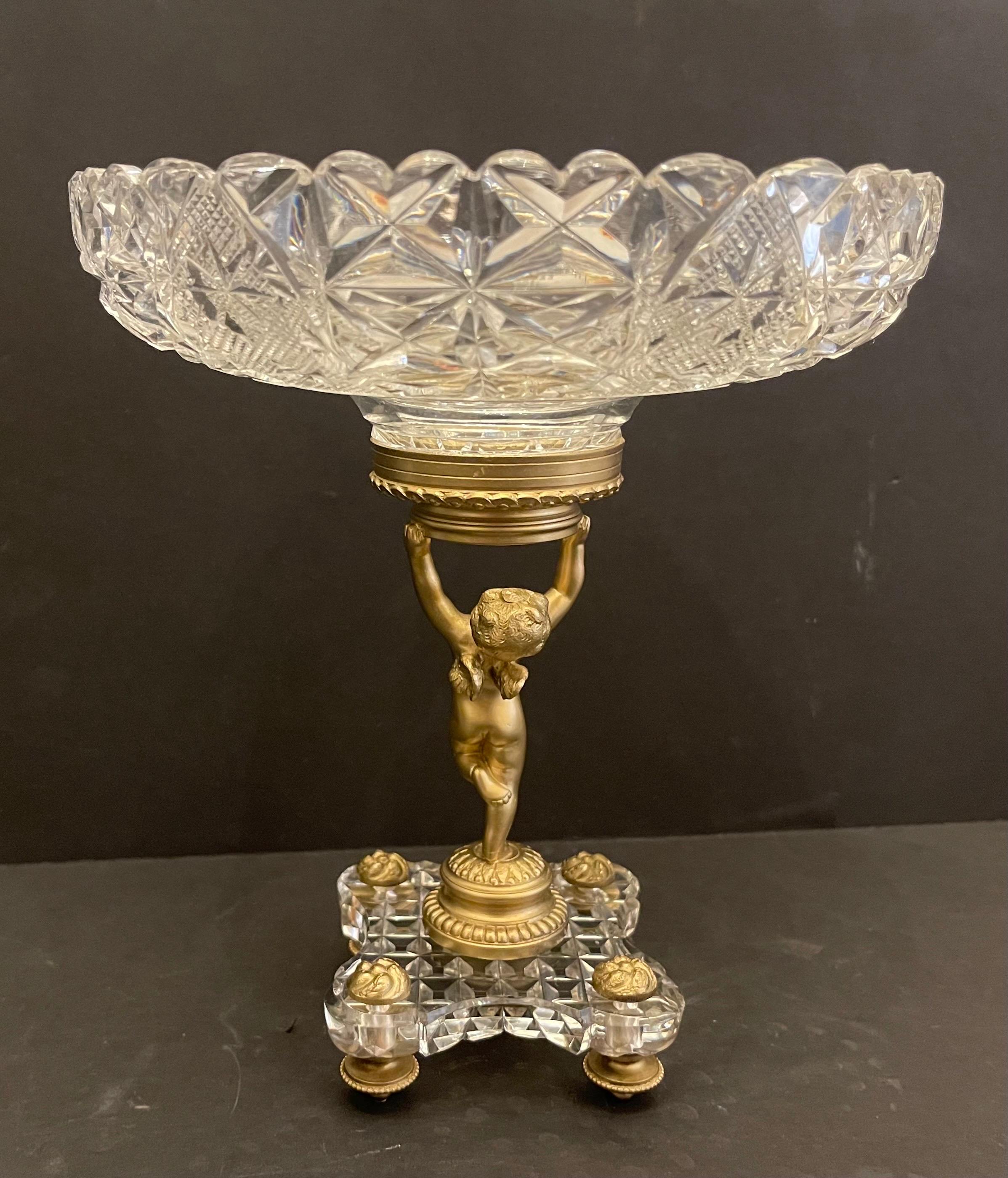 Wonderful French Baccarat Bronze Crystal Ormolu Cherub Putti Compote Centerpiece In Good Condition For Sale In Roslyn, NY