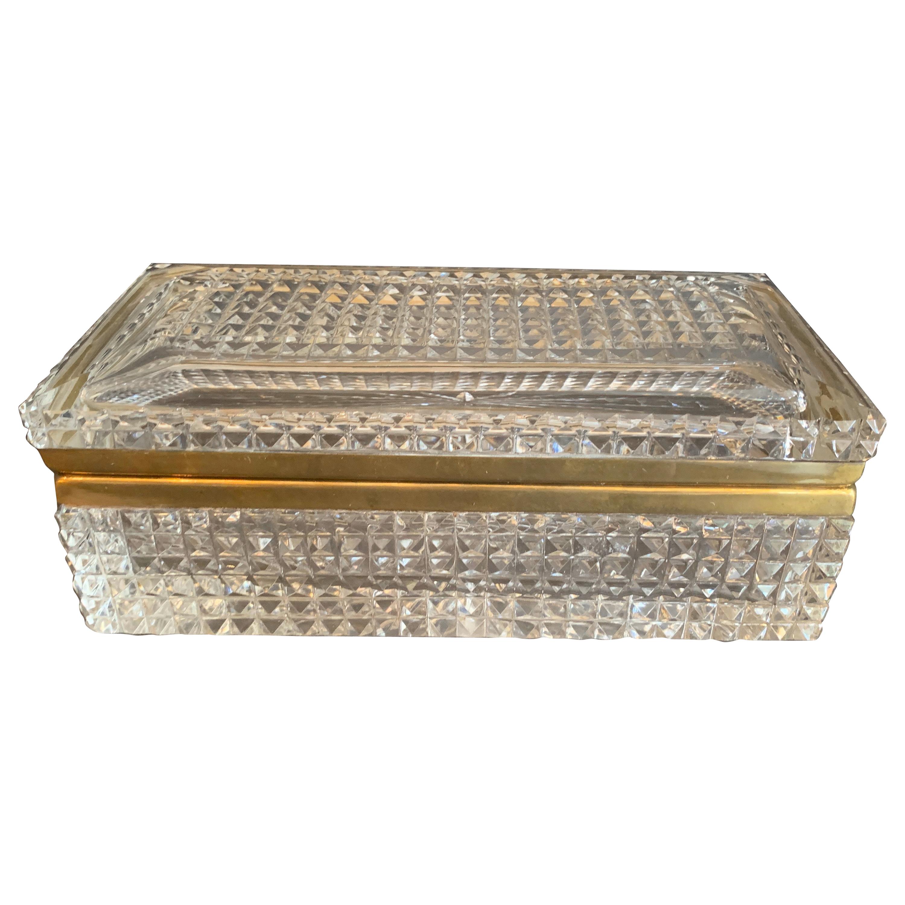 Wonderful French Baccarat Bronze Cut Crystal Casket Vanity Dresser Jewelry Box 