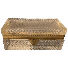 Wonderful French Baccarat Bronze Cut Crystal Casket Vanity Dresser Jewelry Box