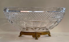 Wonderful French Baccarat Bronze Paw Foot Diamond Cut Crystal Oval Centerpiece