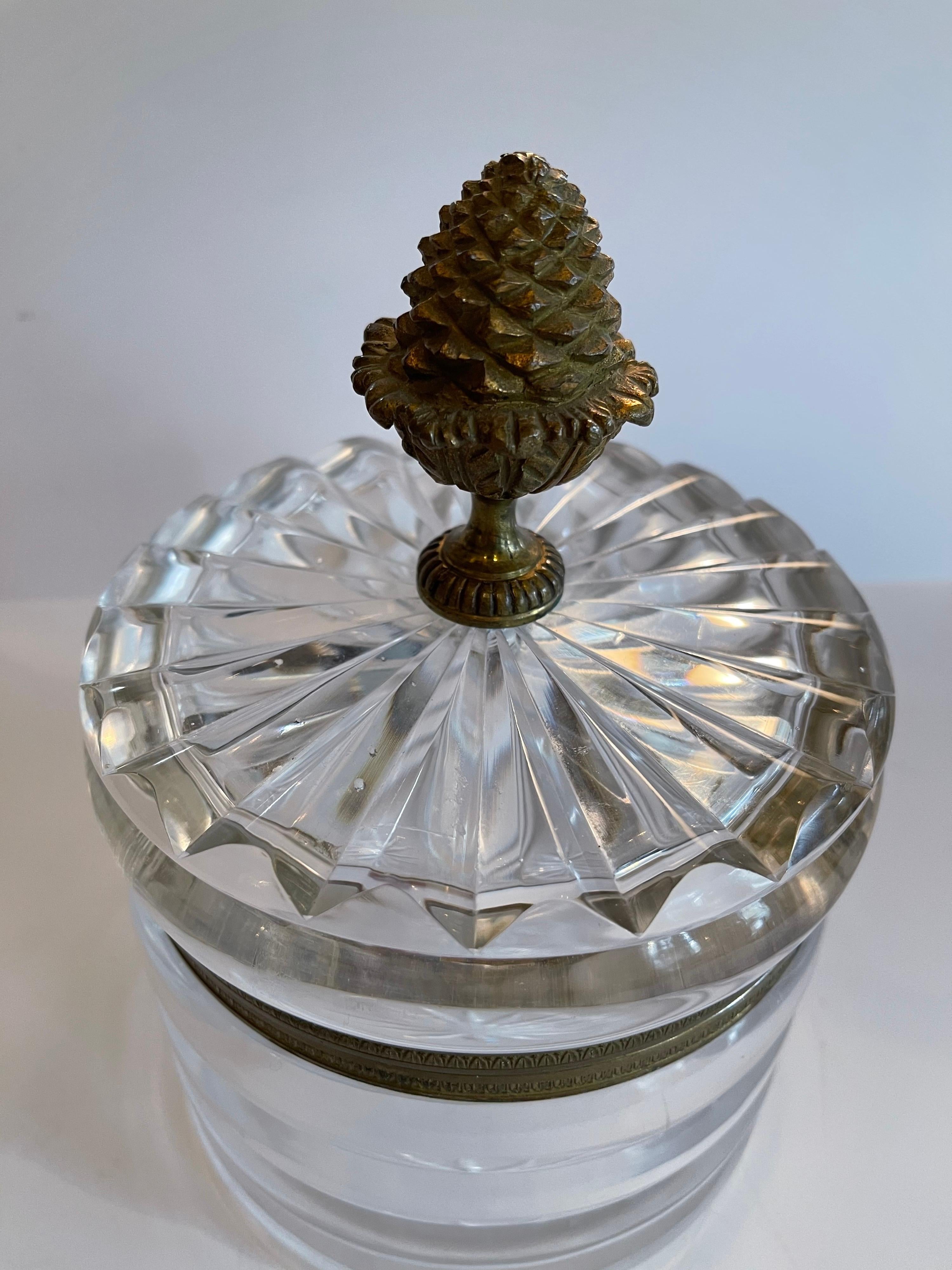 Modern Wonderful French Baccarat Crystal Bronze Ormolu Mounted Round Casket Jewelry Box