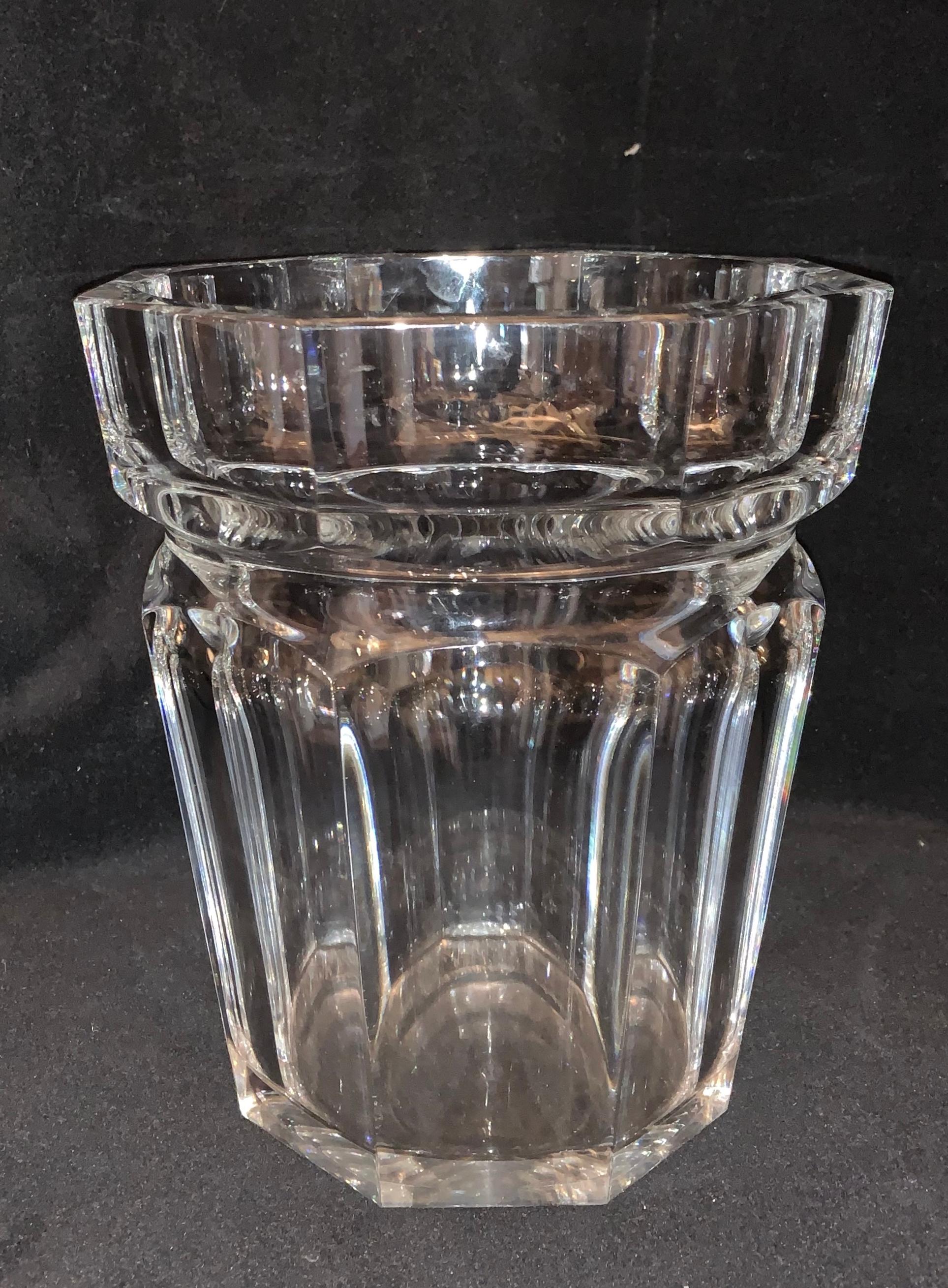 A wonderful French signed Baccarat chunky heavy crystal panel modern champagne ice bucket that also doubles as a large vase or centrepiece, truly simple and elegant.