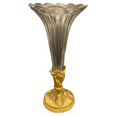 Wonderful French Baccarat Dore Bronze Filigree Ormolu Large Crystal Marble Vase