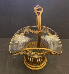 Wonderful French Baccarat Dore Bronze Ormolu Crystal Glass Basket Centerpiece