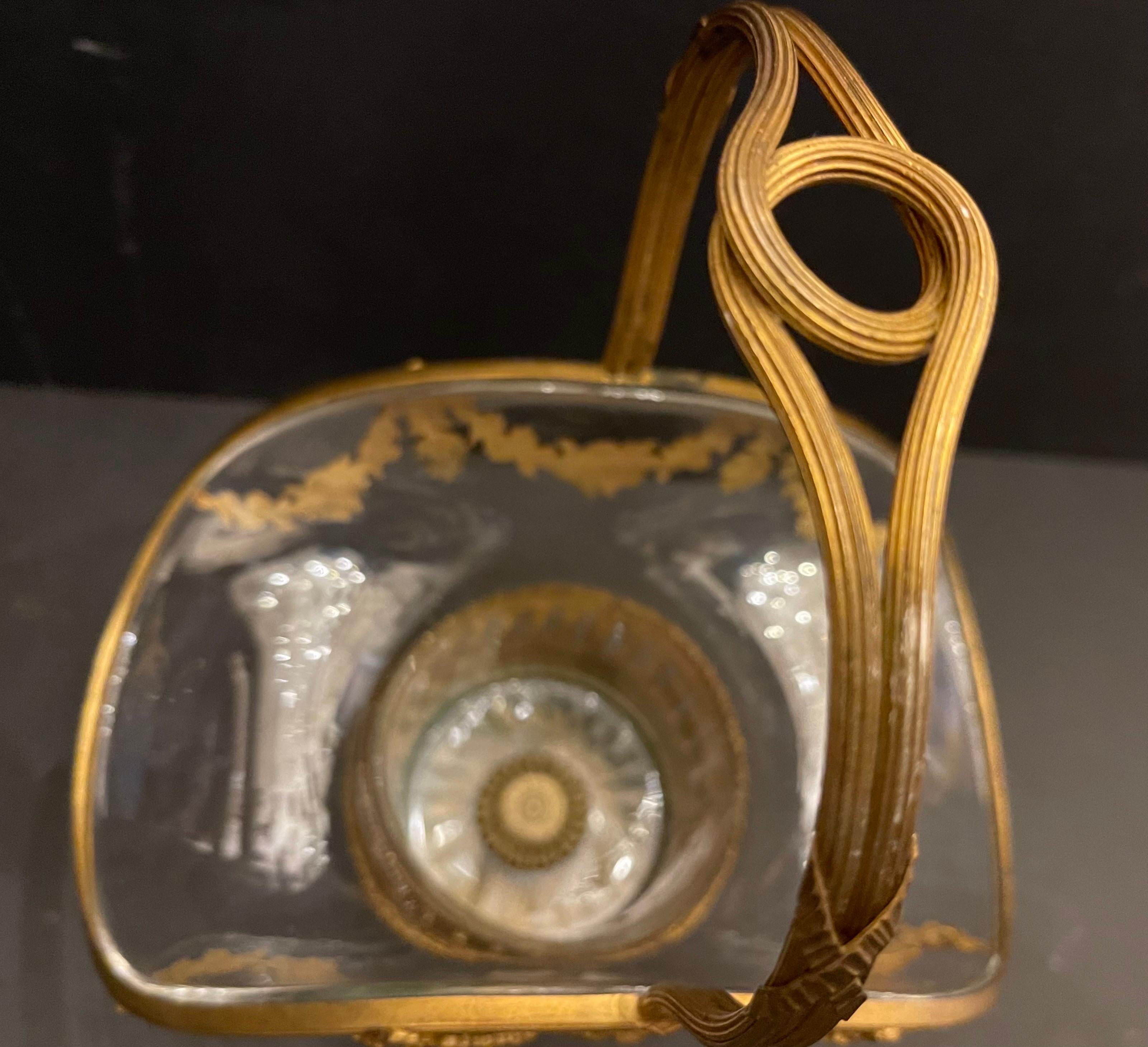 Wonderful French Baccarat Dore Bronze Ormolu Crystal Glass Basket Centerpiece For Sale 1