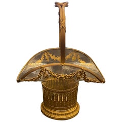 Wonderful French Baccarat Dore Bronze Ormolu Crystal Glass Basket Centerpiece