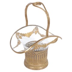 Wonderful French Baccarat Dore Bronze Ormolu Crystal Glass Basket Centrepiece
