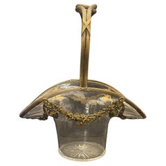 Wonderful French Baccarat Dore Bronze Ormolu Crystal Glass Basket Centerpiece