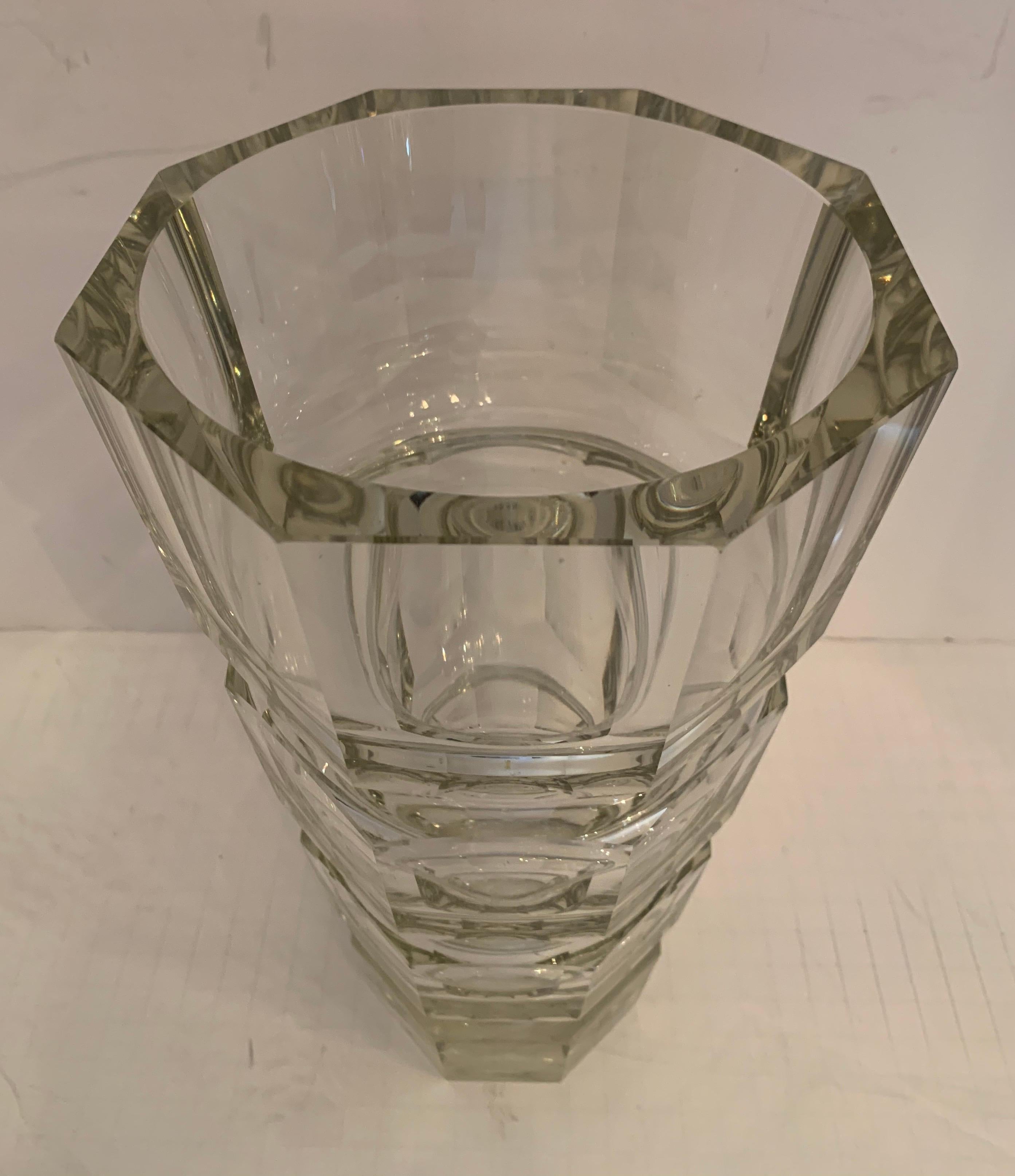 A wonderful French Baccarat style large heavy crystal panel vase in the style of Edith / Harcourt.