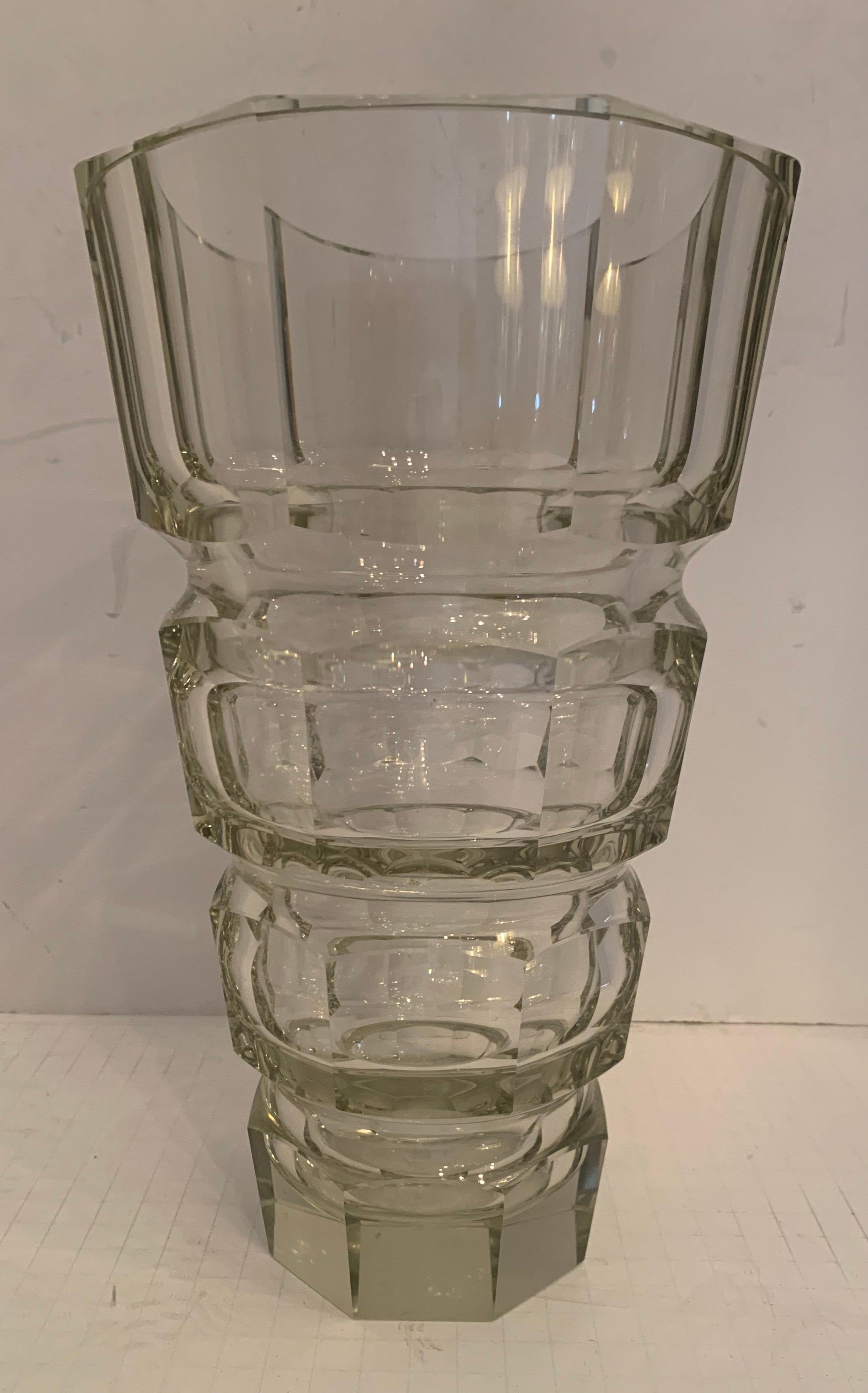 Mid-Century Modern Wonderful French Baccarat Style Large Heavy Crystal Panel Vase Edith Harcourt