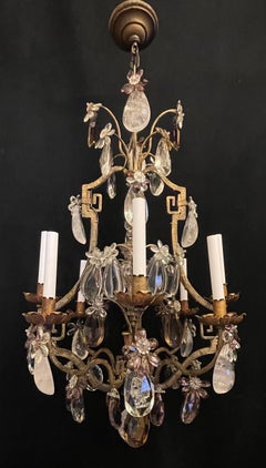 Wonderful French Bagues Amethyst Rock Crystal Flower Eight Light Chandelier