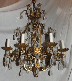 Wonderful French Baguès Beaded Lattice Rock Crystal Gold Gilt Pagoda Chandelier